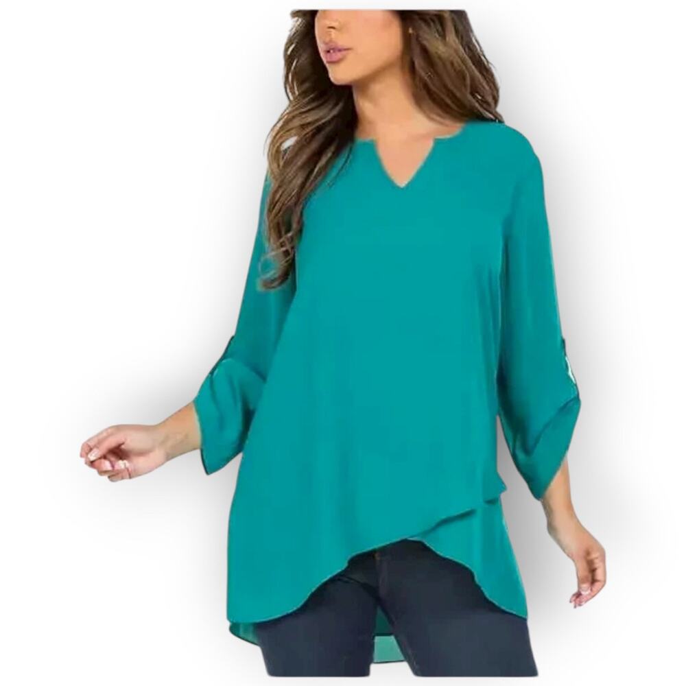 NWT Fever Women’s Layered Tunic Blouse Porcelain Green Size XL 1679993